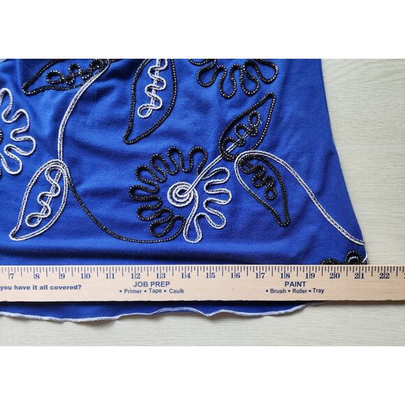 TOP-LAUREN MICHELLE-Royal Blue-Metallic Detail-Sleeveless-Ruffled-Size Medium - Picture 16 of 16